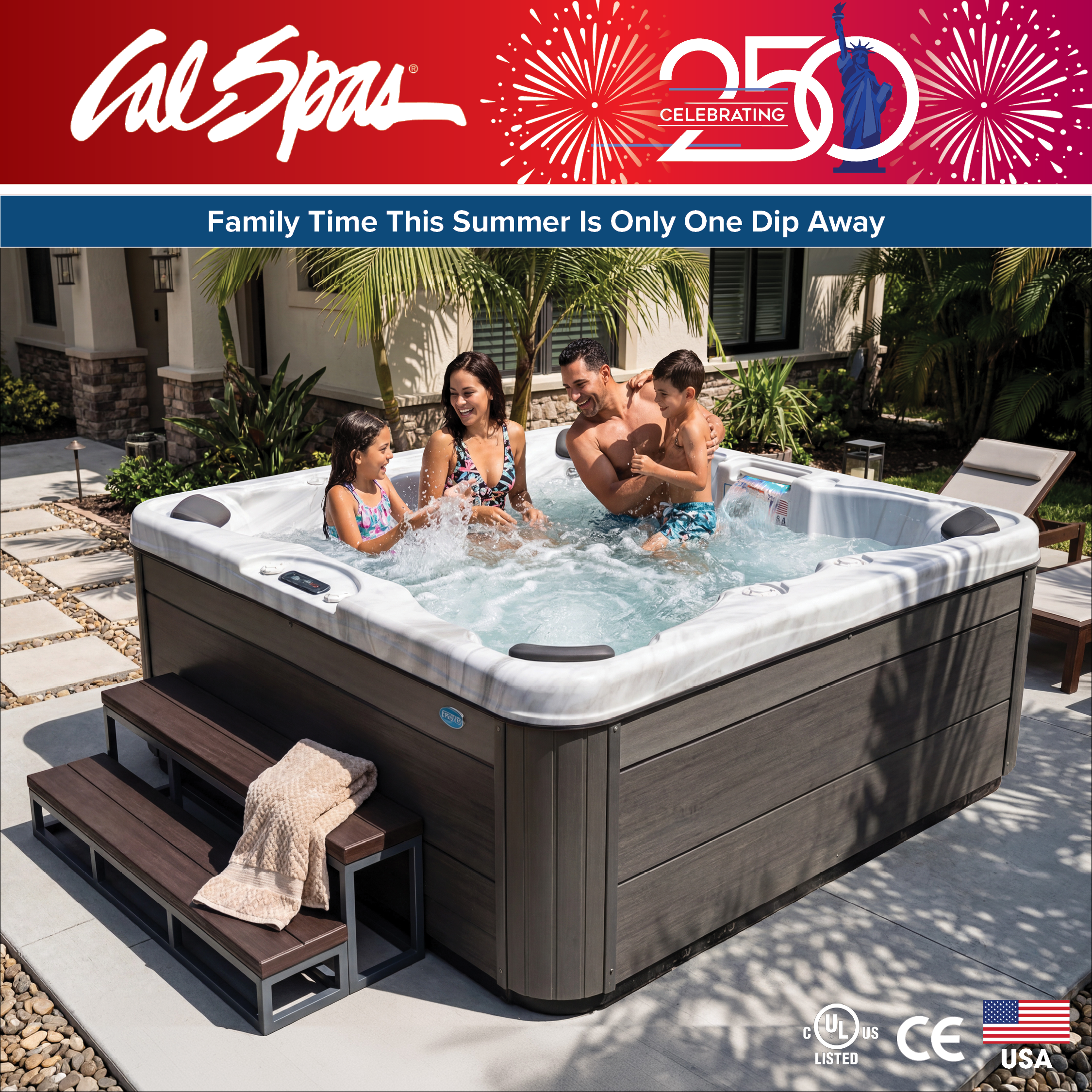 Calspas hot tub being used in a family setting - Bossier City
